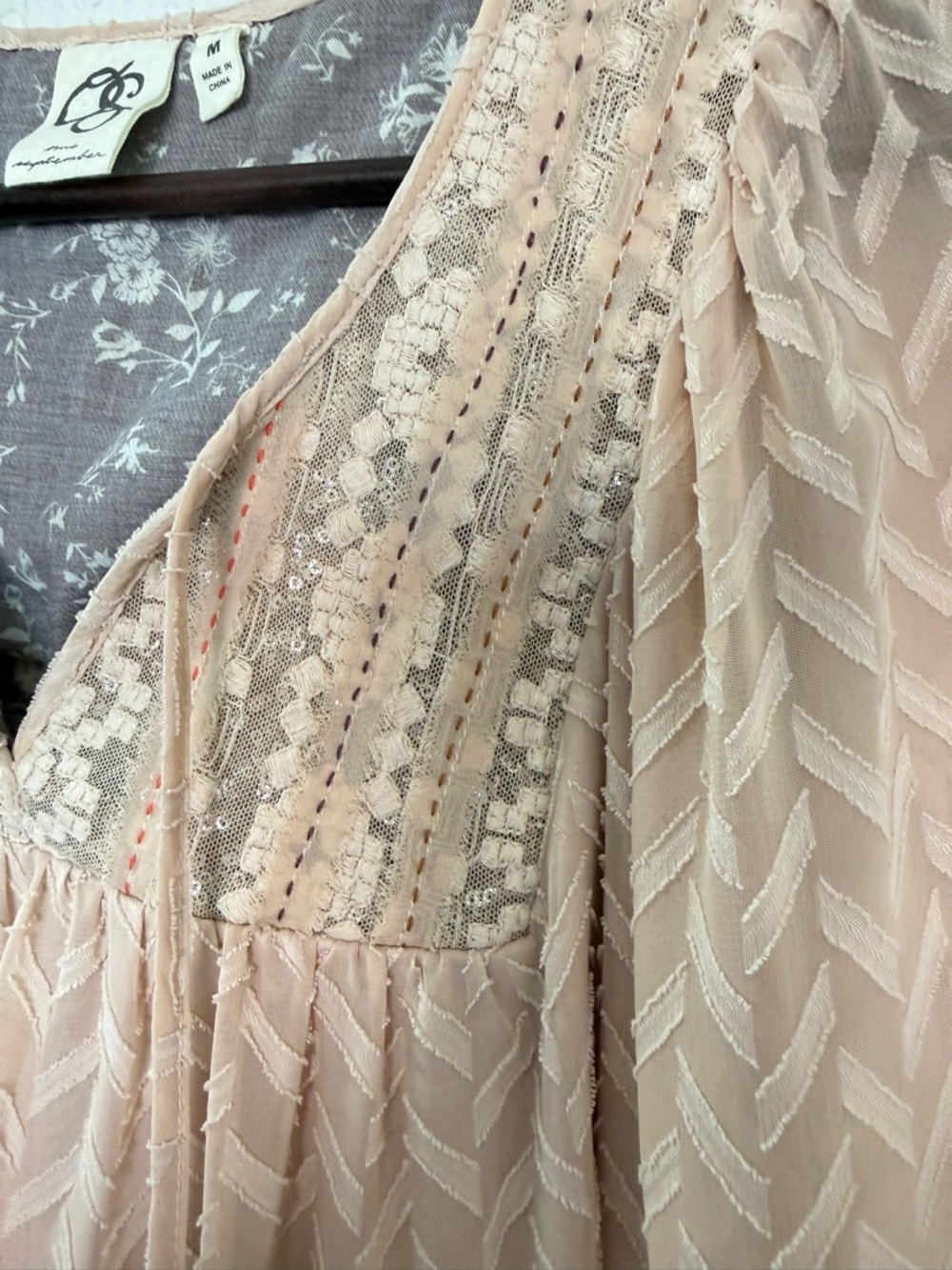 Anthropologie One September Anwen Peasant Dress|  Boho | Intricate Detail Medium - Picture 4 of 13